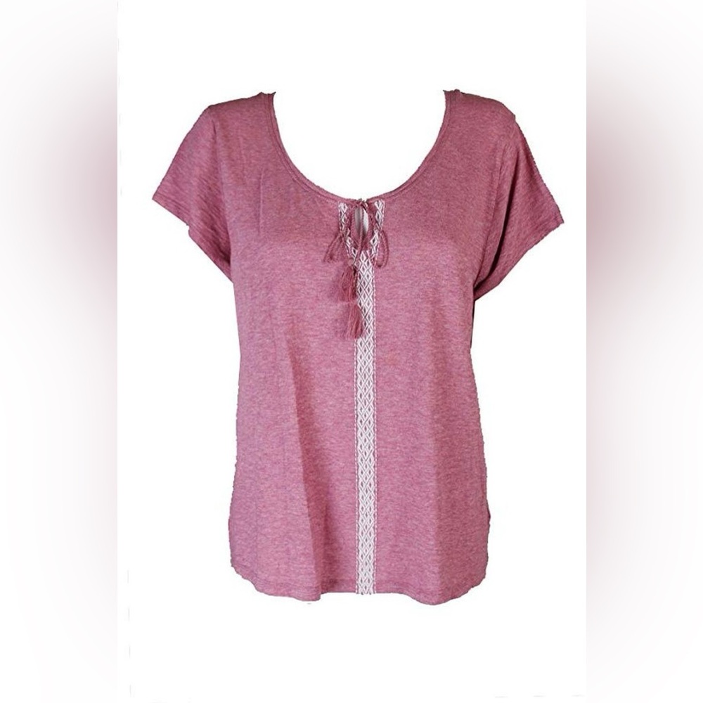 Lucky Brand Mauve Embroidered Short Sleeve Top